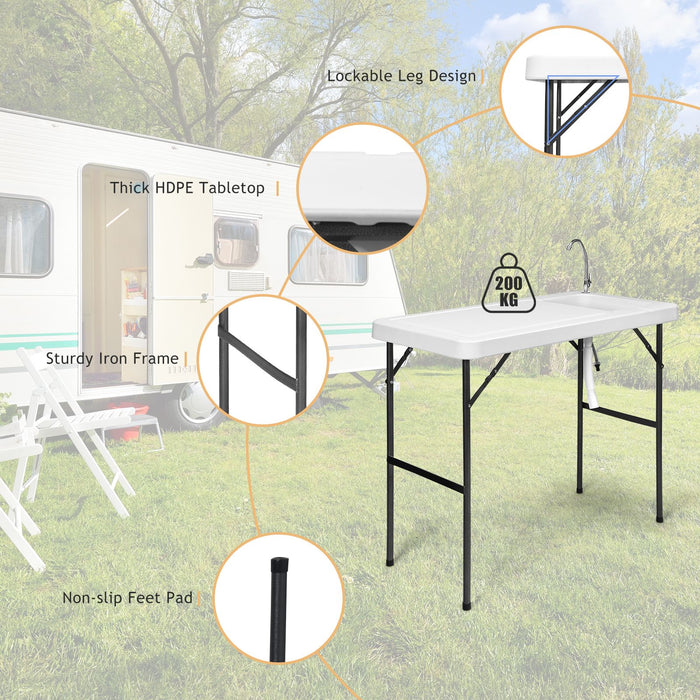 Folding Fish Cleaning Table with Sink and Quick-Connect Faucet