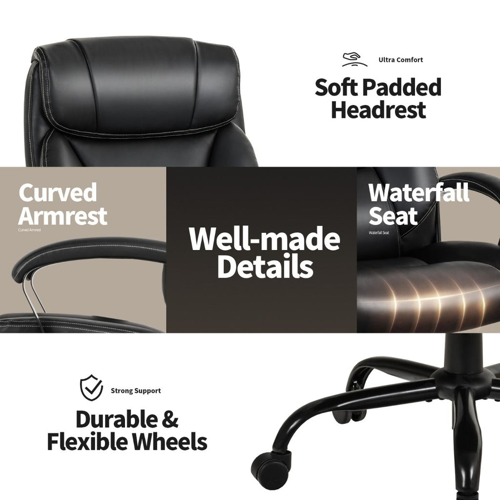 Executive Office Chair Height Adjustable Leather Computer Desk Chair with Rocking Backrest