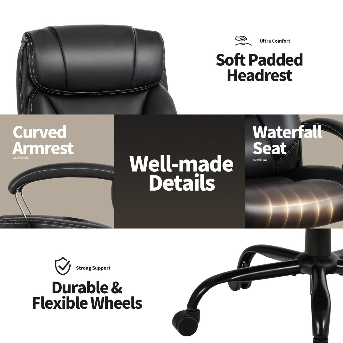 Executive Office Chair Height Adjustable Leather Computer Desk Chair with Rocking Backrest