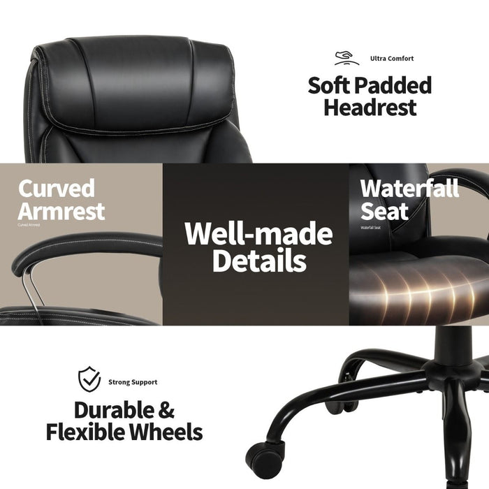 Executive Office Chair Height Adjustable Leather Computer Desk Chair with Rocking Backrest