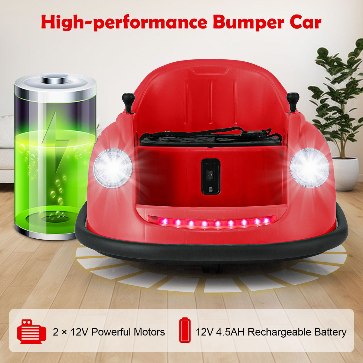 SEDOL 12V High-Torque Kids Bumper Car with Dual 10,000 RPM Motors 360° Zero-Turn Dual Levers Parental Remote Control and Wall-Safe Reinforced Bumper