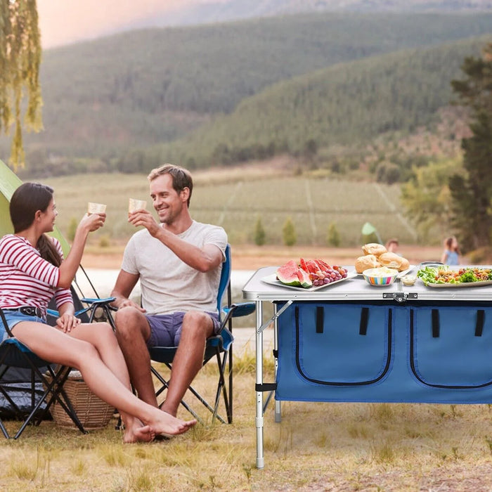 Folding Camping Table with Storage Cabinet and Adjustable Height