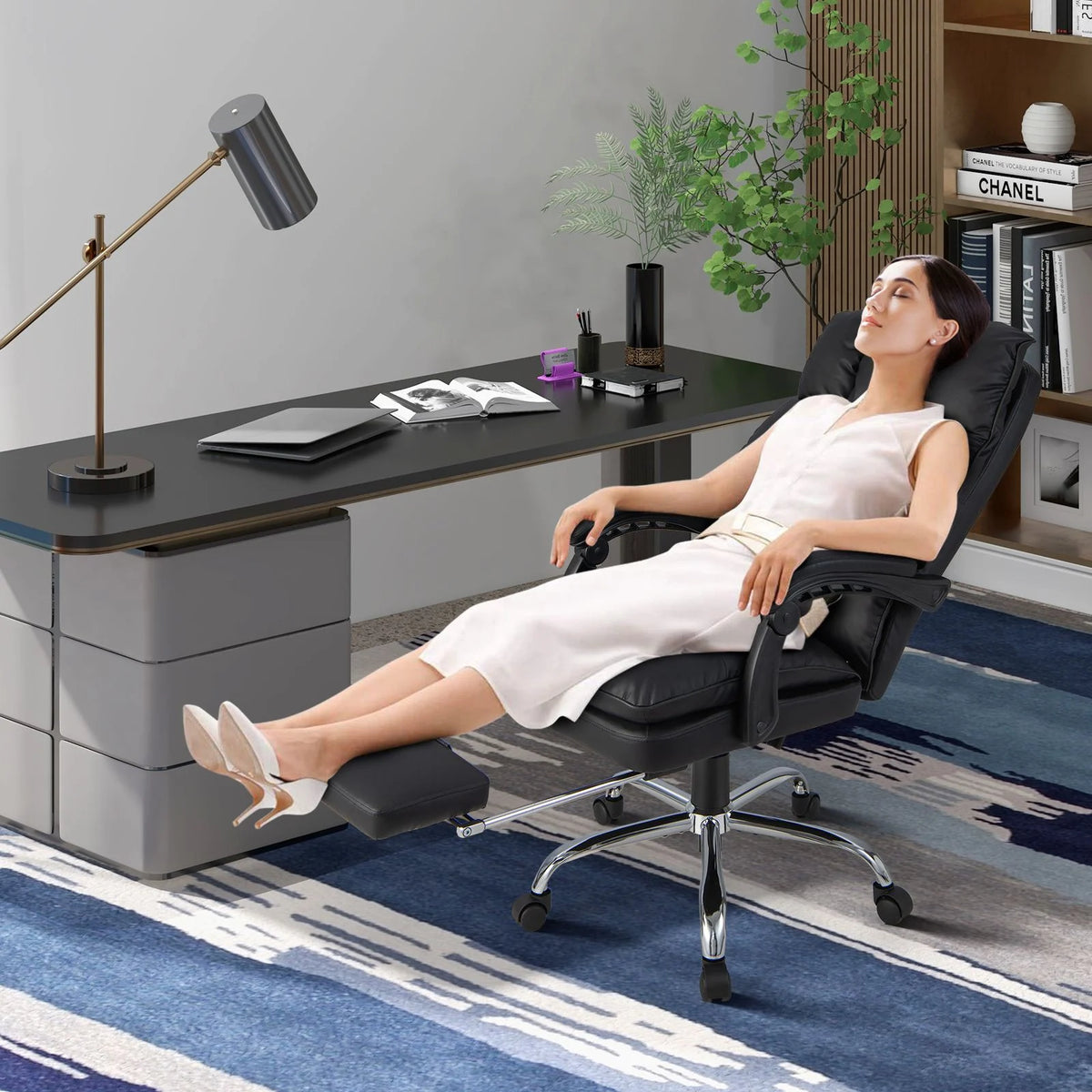 Ergonomic Adjustable High Back Rolling Computer Chair with Retractable Footrest