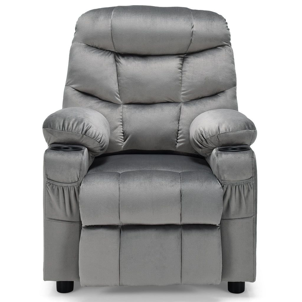 SEDOL Deluxe Larger Kids Recliner Armchair with Dual Cup Holders and Storage Pockets Premium Velvet Children’s Lounge Chair with 130° Adjustable Backrest & Pine Wood Frame