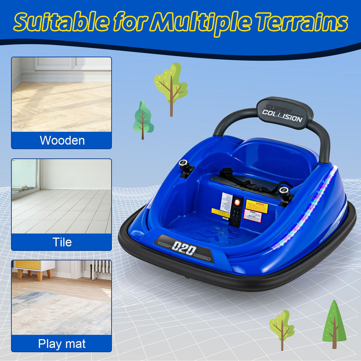 SEDOL 12V High-Performance Kids Bumper Car with 360° Zero-Turn Dual Joysticks 30m Parental Remote Override and Shock-Absorbing Elastic Bumper