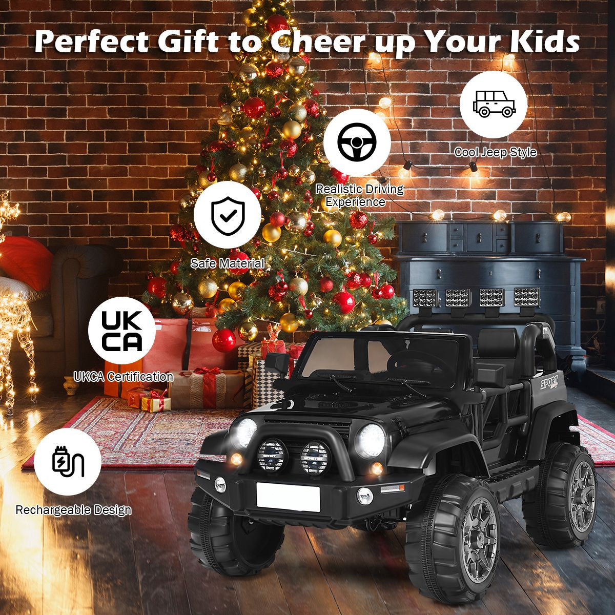 SEDOL 2-Seater 12V Electric Kids Ride-On Truck with Dual Storage Compartments Parental Remote Control High-Capacity 7Ah Battery and All-Terrain Spring Suspension – 50kg Limit