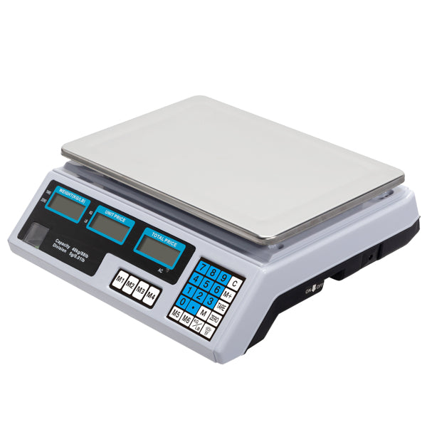 30–40kg  Digital Price Computing Scale – Vegetable & Retail Weighing Scale with Backlit LCD Display, 5g Precision & UK Plug – Silver & White