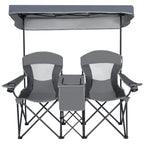 Double Folding Camping Chair with Canopy and Armrests