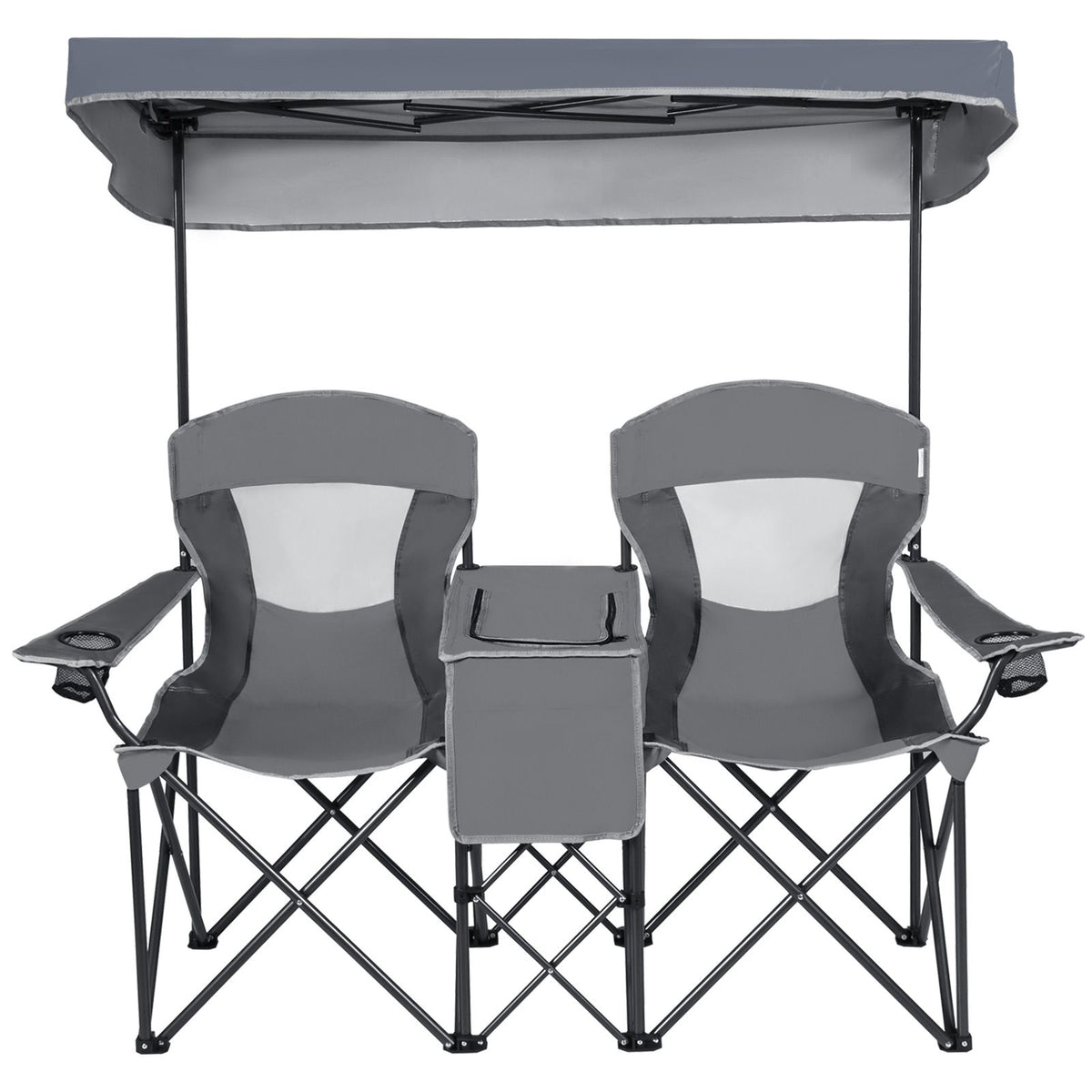 Double Folding Camping Chair with Canopy and Armrests