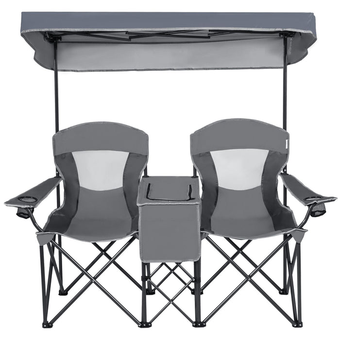 Double Folding Camping Chair with Canopy and Armrests