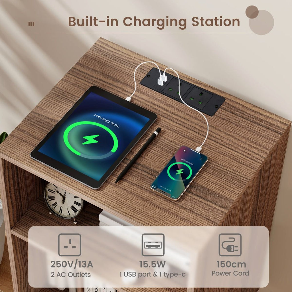3-Tier Record Player Stand with Charging Station Shelf and 4 Dividers
