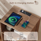 3-Tier Record Player Stand with Charging Station Shelf and 4 Dividers