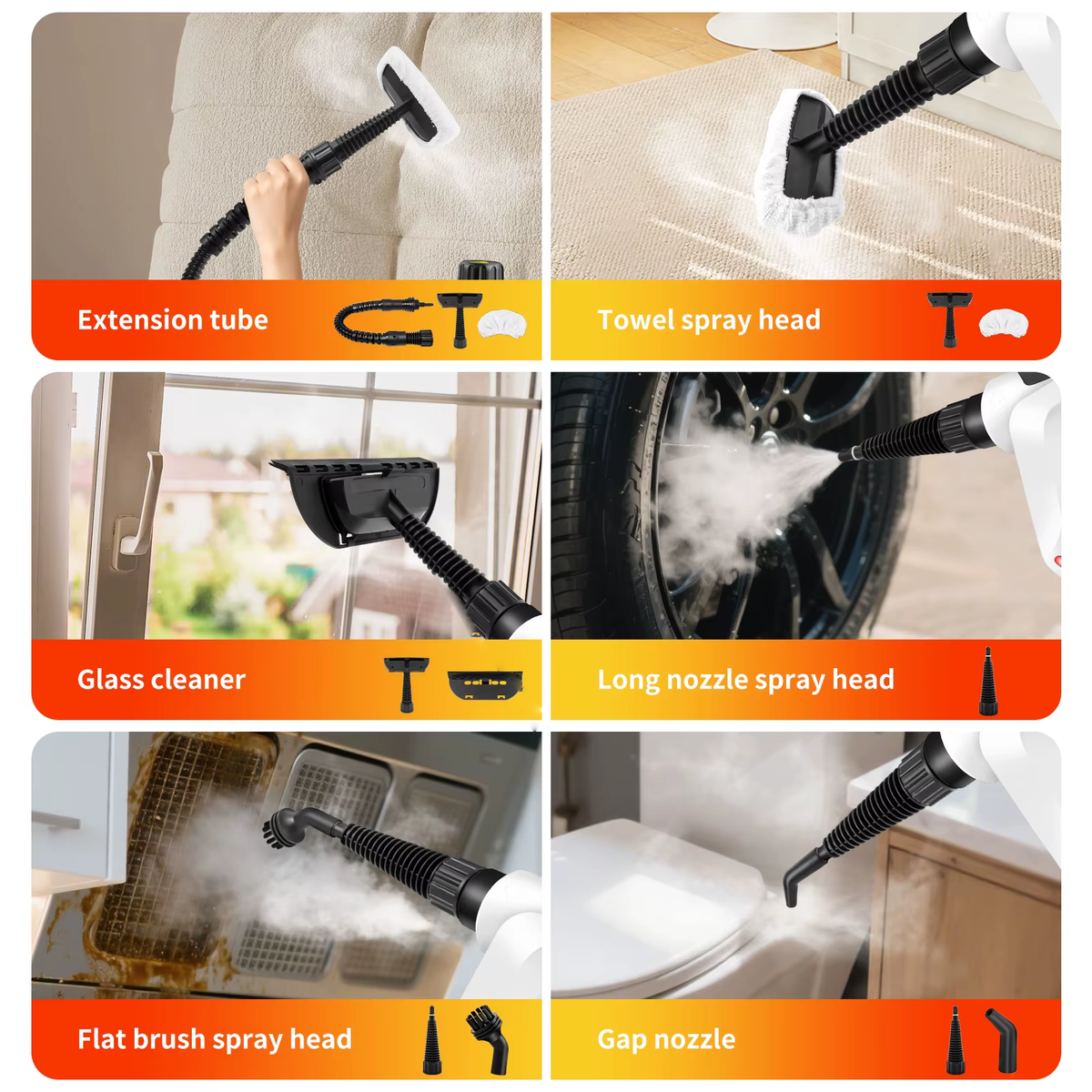 SEDOL 1000W High Pressure Steam Cleaner with 7-Piece Accessory Kit – Handheld Chemical-Free Multi-Surface Steam Cleaner for Tile, Windows, Carpets & Car Interiors
