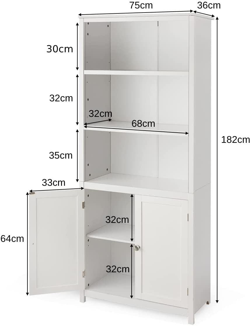 Wooden Tall Bookcase with 3-Tier Storage Cabinet