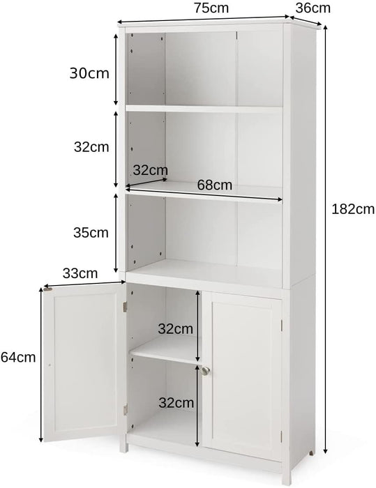 Wooden Tall Bookcase with 3-Tier Storage Cabinet