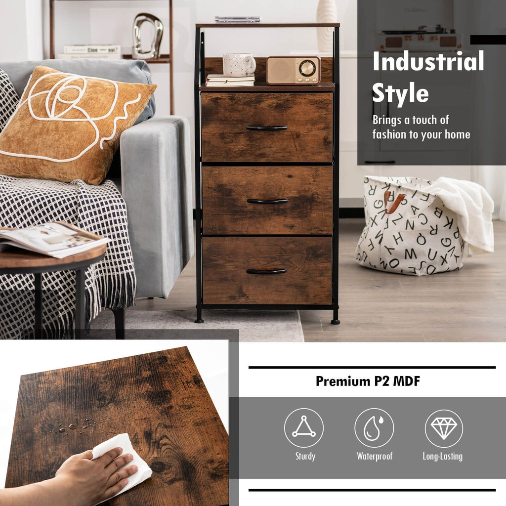 3 Drawer Organizer Unit with Wooden Top and Front