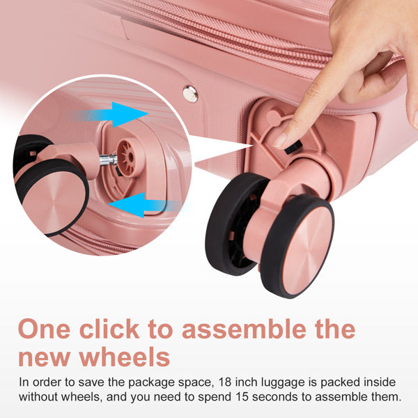 4-Piece Luggage Set with Handbags & Toiletry Kit – Durable Hard Shell Suitcases 18"/20"/24"/28" with Spinner Wheels, Travel Tote & Wash Bag – Pink