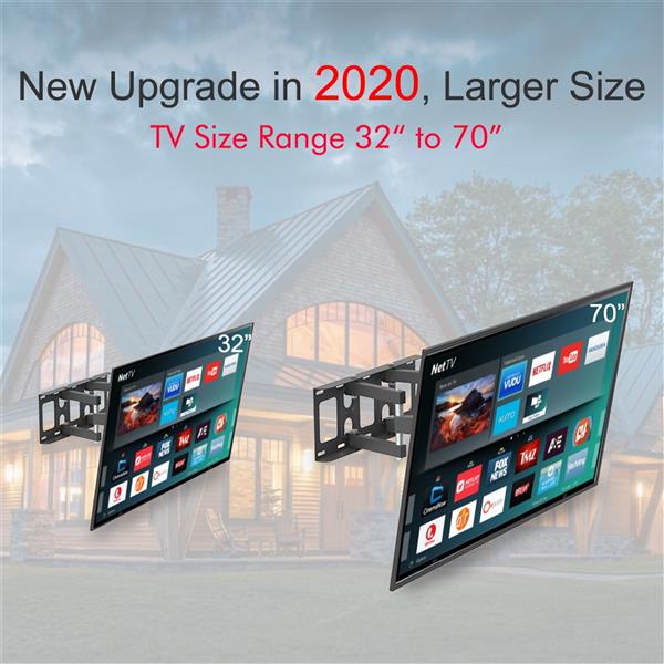 TV Stand for 32–70 Inch Screens – Double Arm Mount with Large Base, Height Adjustable, Swivel Tilt Bracket
