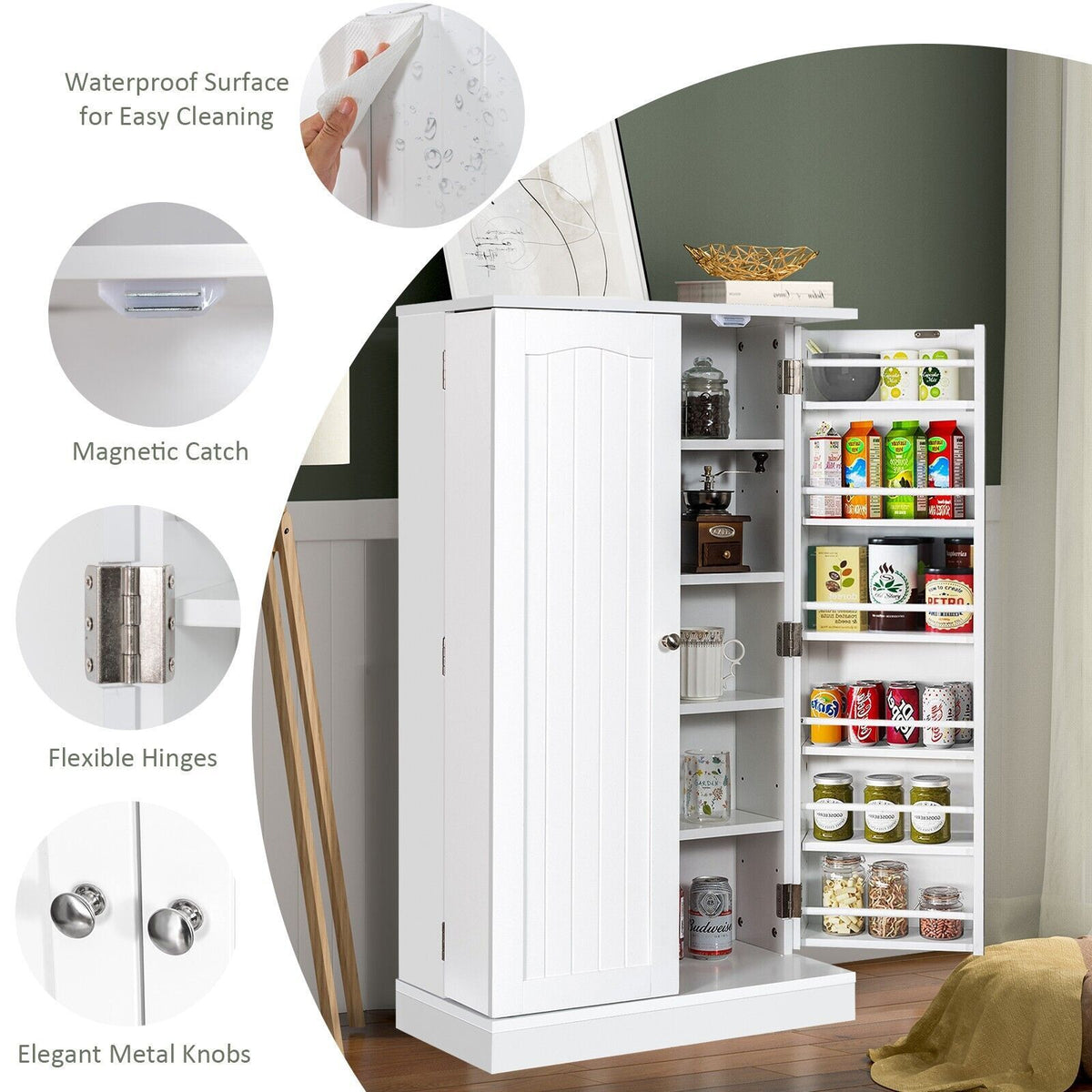 2-Door Pantry Cabinet with 6 Adjustable Shelves