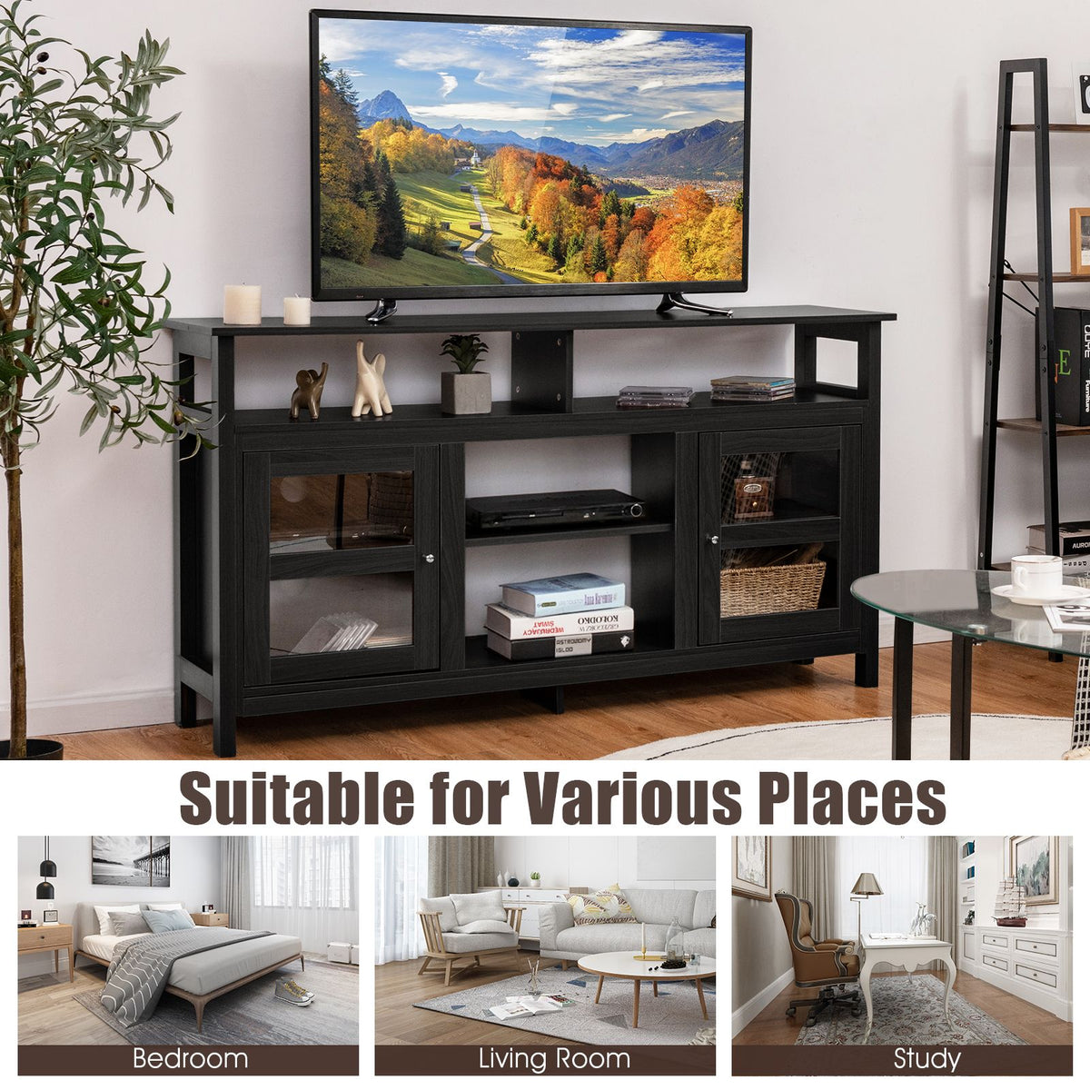 Living Room Console Table for Tvs with Wooden Fireplace and 2 Cabinets