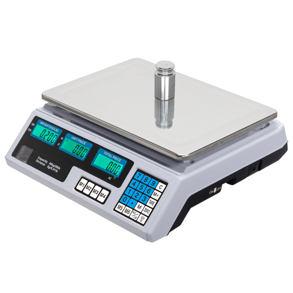 30–40kg  Digital Price Computing Scale – Vegetable & Retail Weighing Scale with Backlit LCD Display, 5g Precision & UK Plug – Silver & White