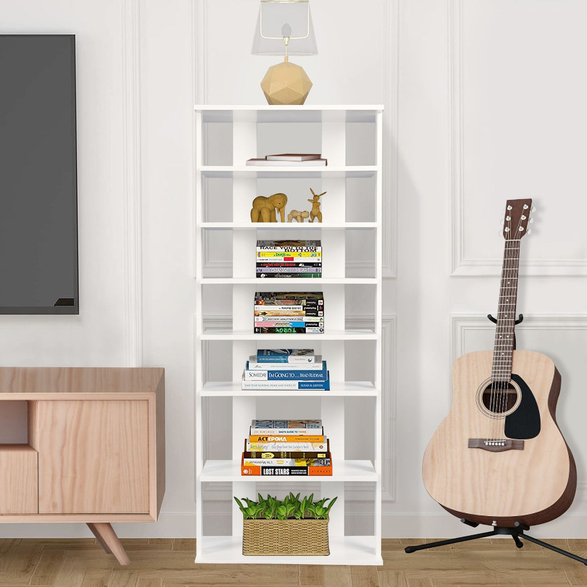 Extra Wide Wooden Vertical Shoe Rack with 7 Shelves