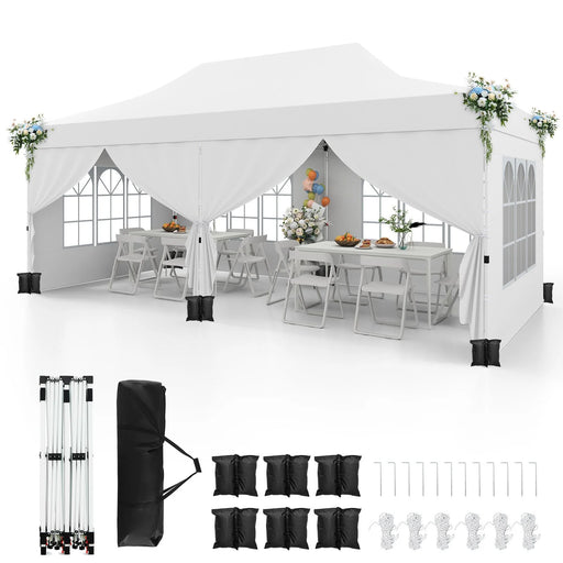 Pop-Up Canopy Gazebo Tent with 6 Removable Sidewalls & Carry Bag