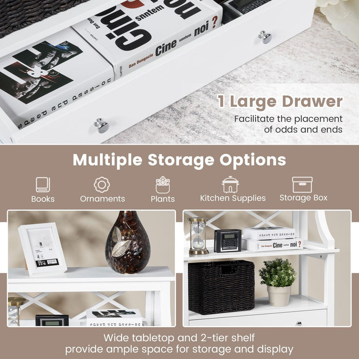 3-Tier X-Shaped Console Table with Drawer and Open Storage Shelves