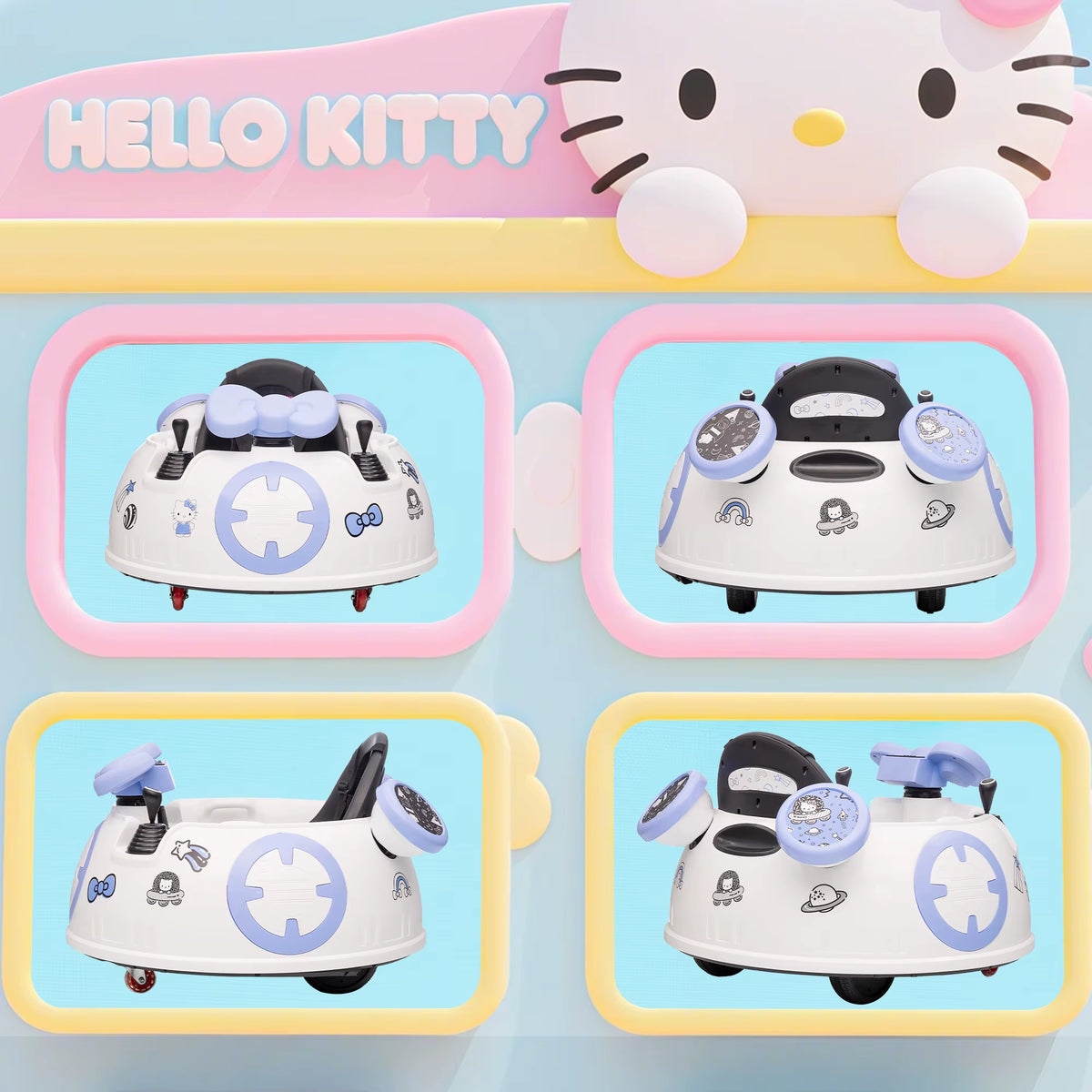 SEDOL Hello Kitty Kids 6V Bumper Car with Parental Remote Control 360° Spin Waltz Car with USB Music Player LED Headlights and Official Sanrio Aesthetic