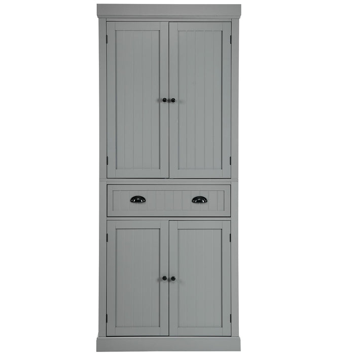 4-Door Tall Kitchen Cupboard Adjustable Shelves and Drawer