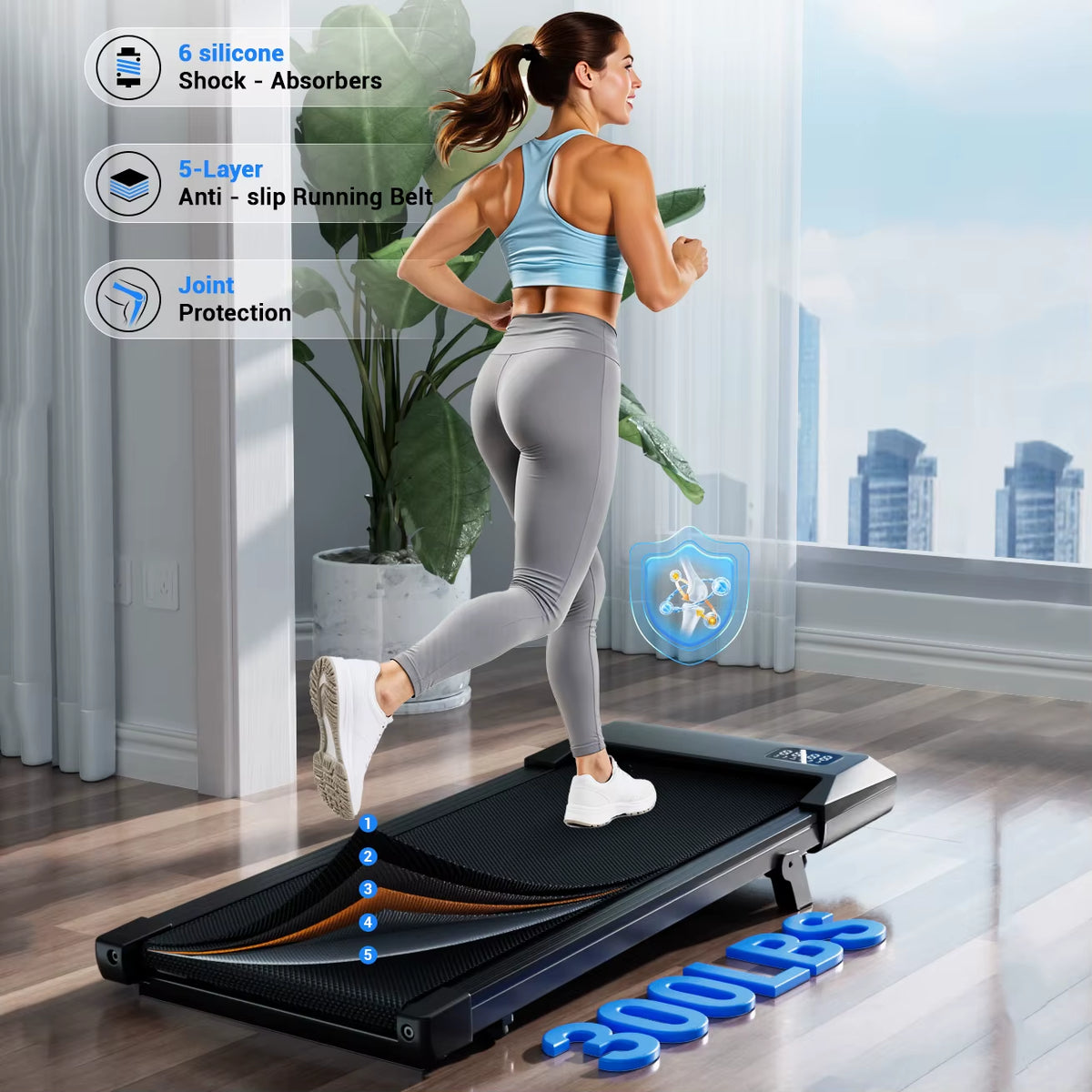 SEDOL Foldable Under Desk Treadmill Walking Pad 2.5HP Quiet Motor, 6% Incline, 300lbs Capacity, LED Display, Remote Control Portable Walkingpad