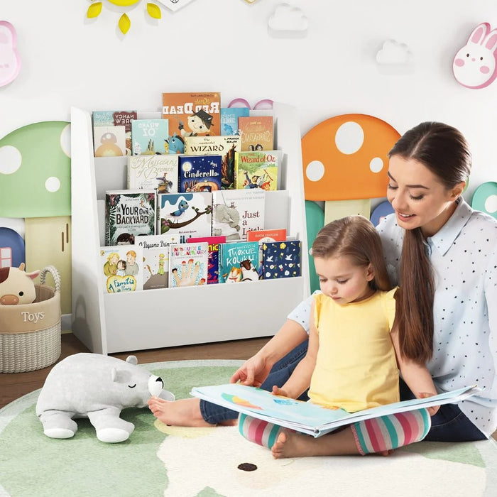 4-Tier Kids Bookshelf with Deep Compartments for Kids Bedroom