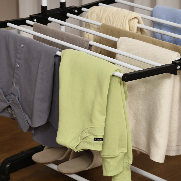 Foldable Clothes Drying Rack – 3-Tier Steel Garment Dryer with Wheels