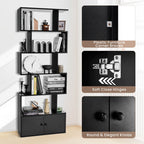 Industrial S-Shaped 5-Tier Bookcase with Cabinet