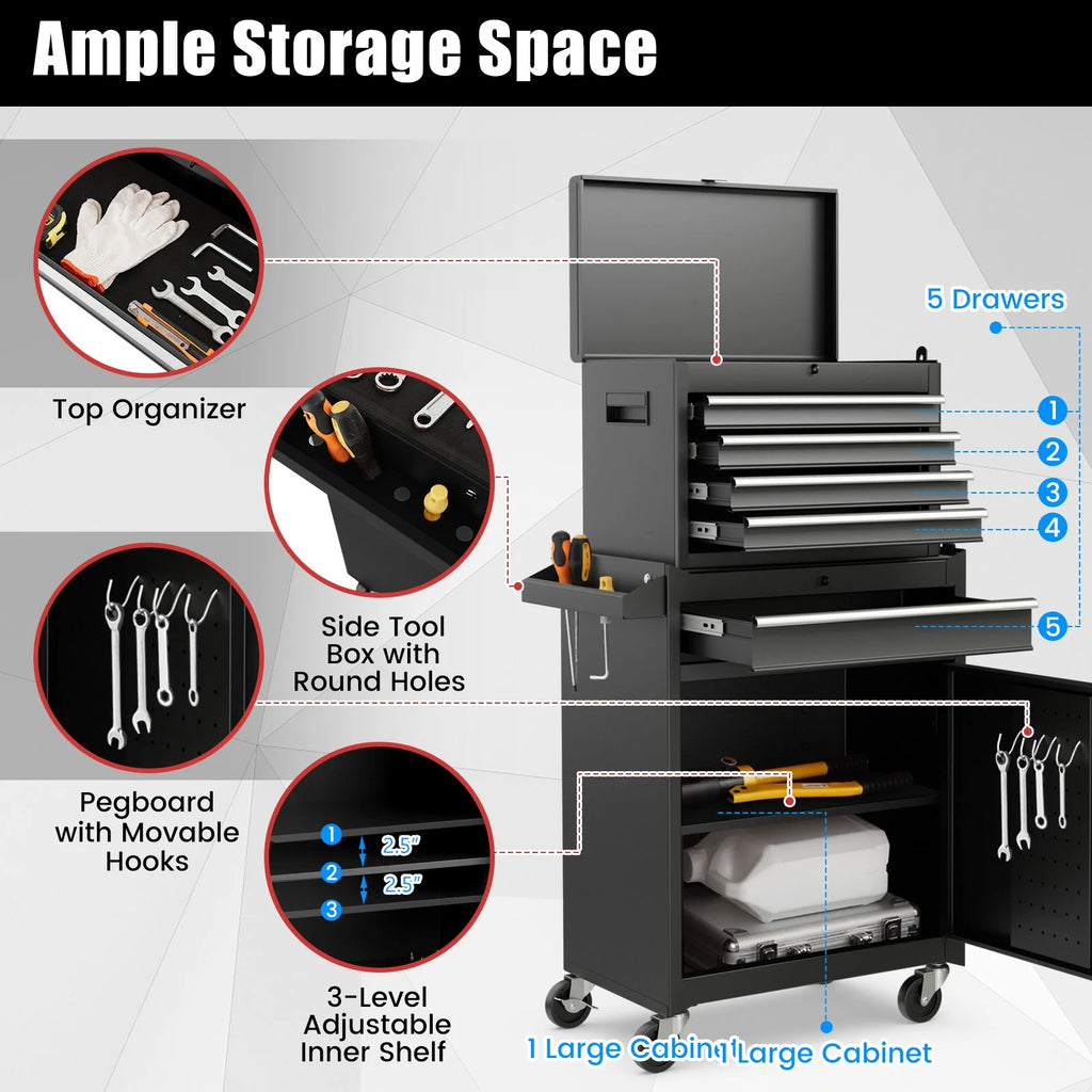 High-Capacity Rolling Tool Cabinet – Lockable Wheels, Metal 2‑in‑1 Chest & Base