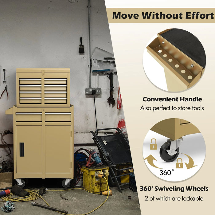 High-Capacity Rolling Tool Cabinet – Lockable Wheels, Metal 2‑in‑1 Chest & Base