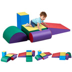 SEDOL 5-Piece Foam Climbing Blocks Soft Play Activity Set Indoor Montessori Crawl and Slide Playset with Anti-Slip Velcro and PU Leather for Toddlers and Babies