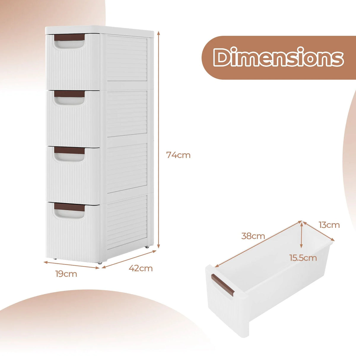 3/4/5-Drawer Narrow Storage Cabinet for Small Space