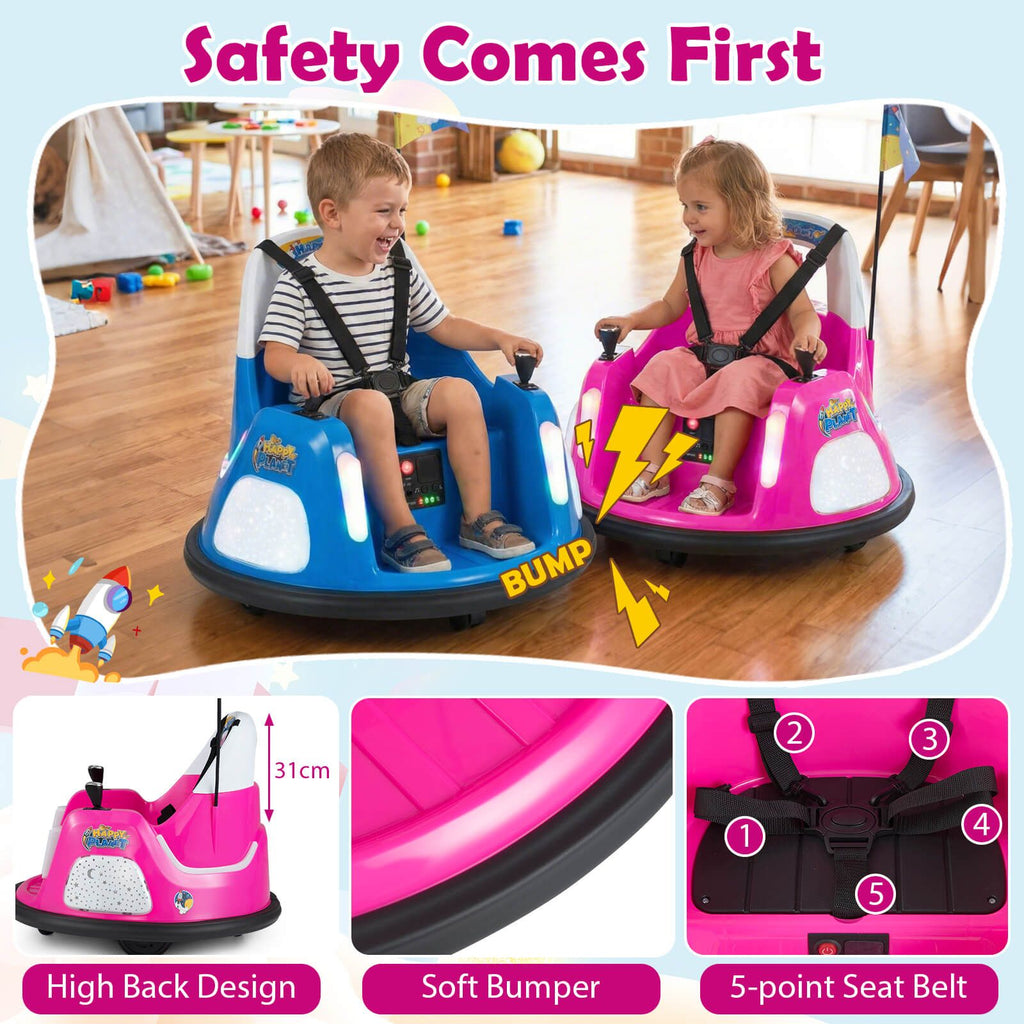 SEDOL 12V High-Performance Kids Bumper Car with 5-Point Safety Harness 360° Zero-Turn Dual Joysticks Parental Remote Control and 5-Mode LED Light Show