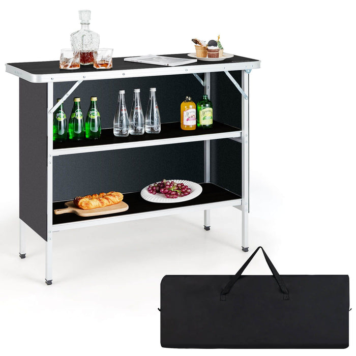 Aluminum Lightweight Folding Picnic Table with 2-Tier Shelves and Carrying Bag