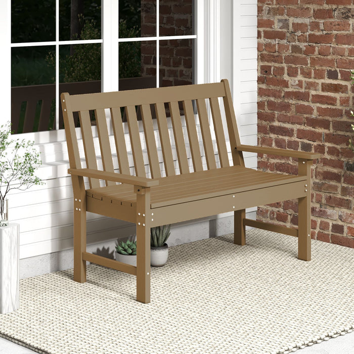 132cm HDPE Garden Bench – All-Weather Outdoor Seating with Backrest & Armrests