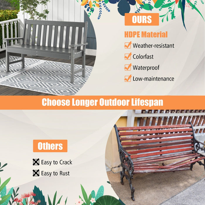 132cm HDPE Garden Bench – All-Weather Outdoor Seating with Backrest & Armrests