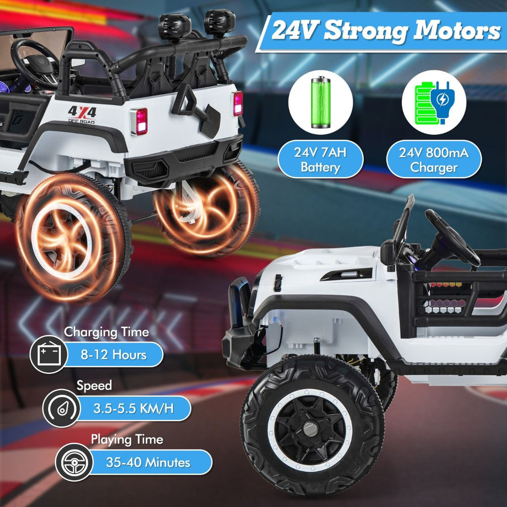SEDOL 2-Seater 24V Kids Ride-On Truck with 4-Motor 4WD System Parental Remote Control 3-Point Safety Harness and Bonus Digging Shovel – 50kg Capacity