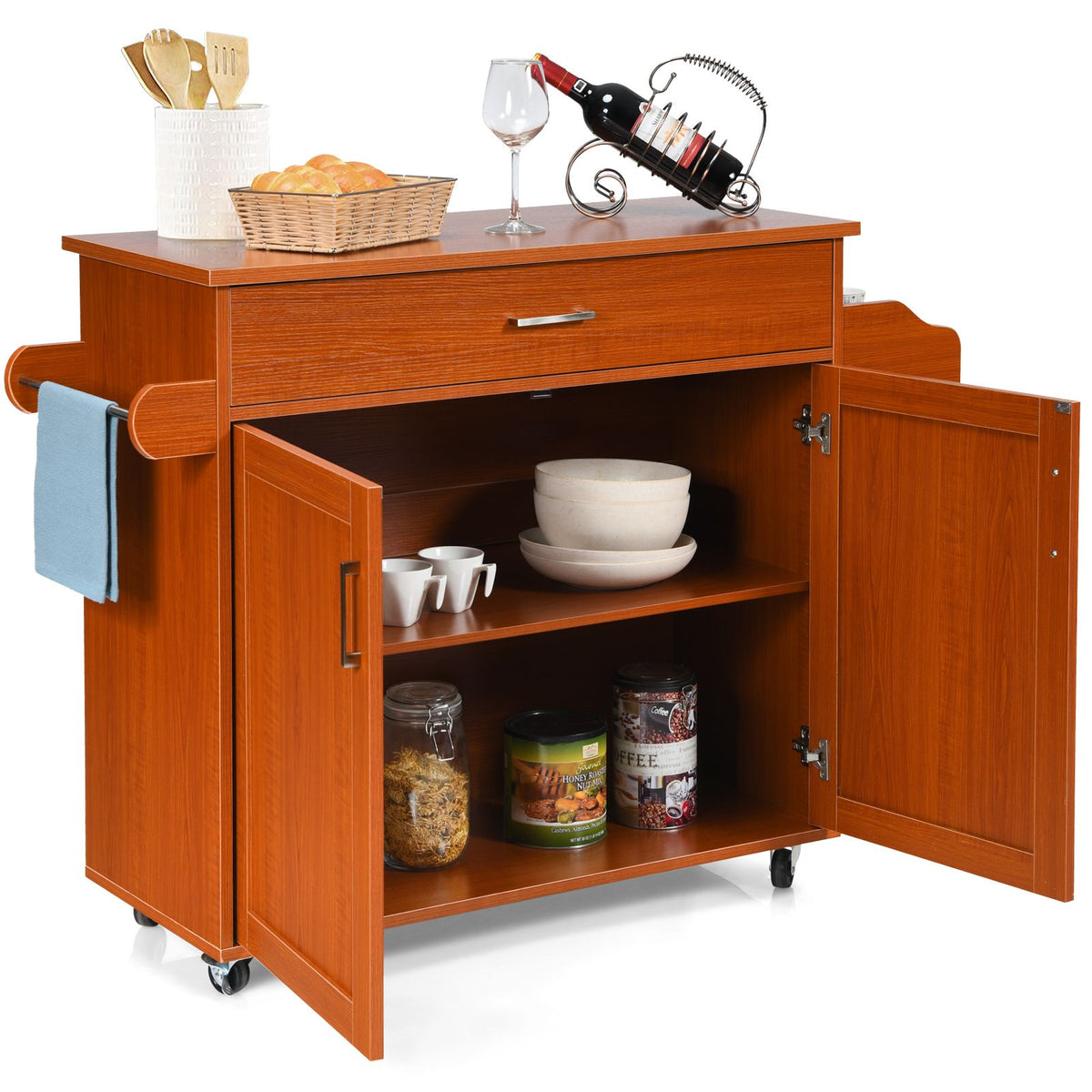 Rolling Kitchen Storage Trolley with Adjustable Shelf and Drawer