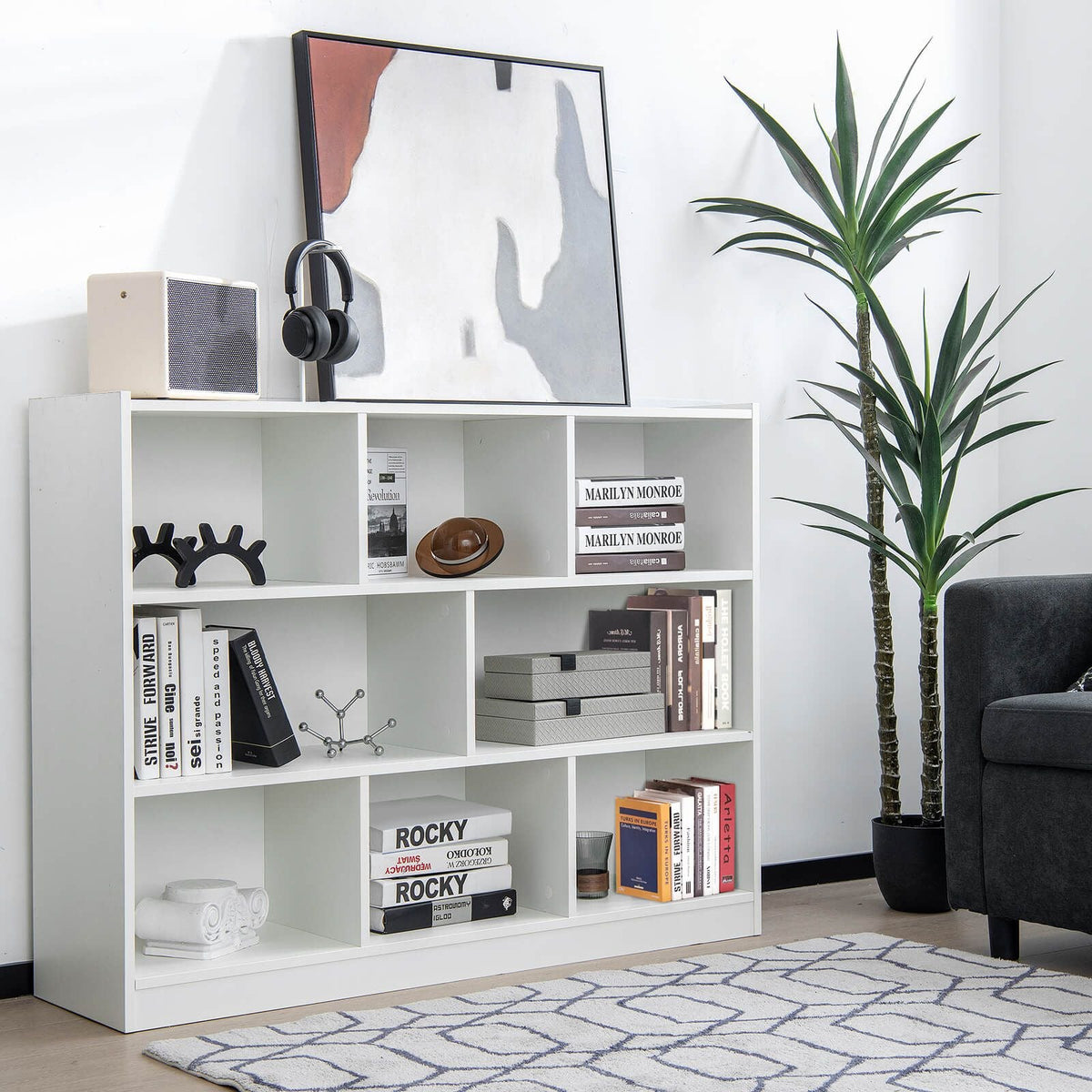 3-Tier Wooden Cube Bookcase with 8 Compartments