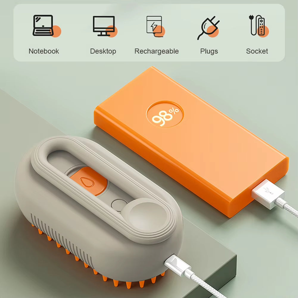 3-in-1 Electric Pet Cleaning Brush – USB Rechargeable Cat & Dog Grooming Comb with Steam Spray