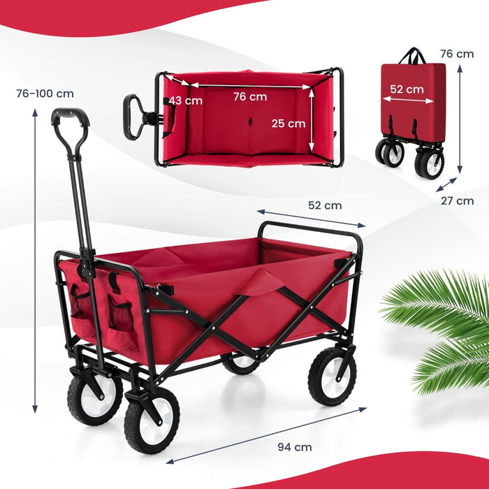 Heavy Duty Camping Garden Cart with Adjustable Handle and Drink Holders