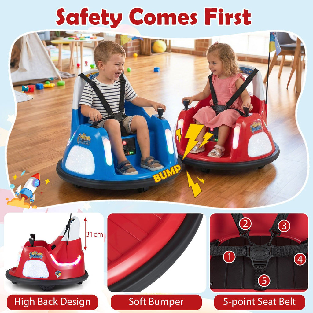 SEDOL 12V High-Performance Kids Bumper Car with 5-Point Safety Harness 360° Zero-Turn Dual Joysticks Parental Remote Control and 5-Mode LED Light Show