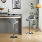 Adjustable PU Leather Counter & Bar Stool Set of 2 – Swivel 360°, Gas‑lift Height, Backrest, Foot‑rest – Grey