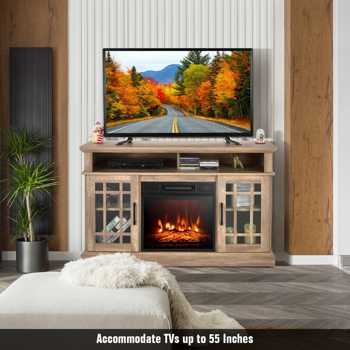 1400W Electric Fireplace with Mantel for Tvs up to 55 Inches